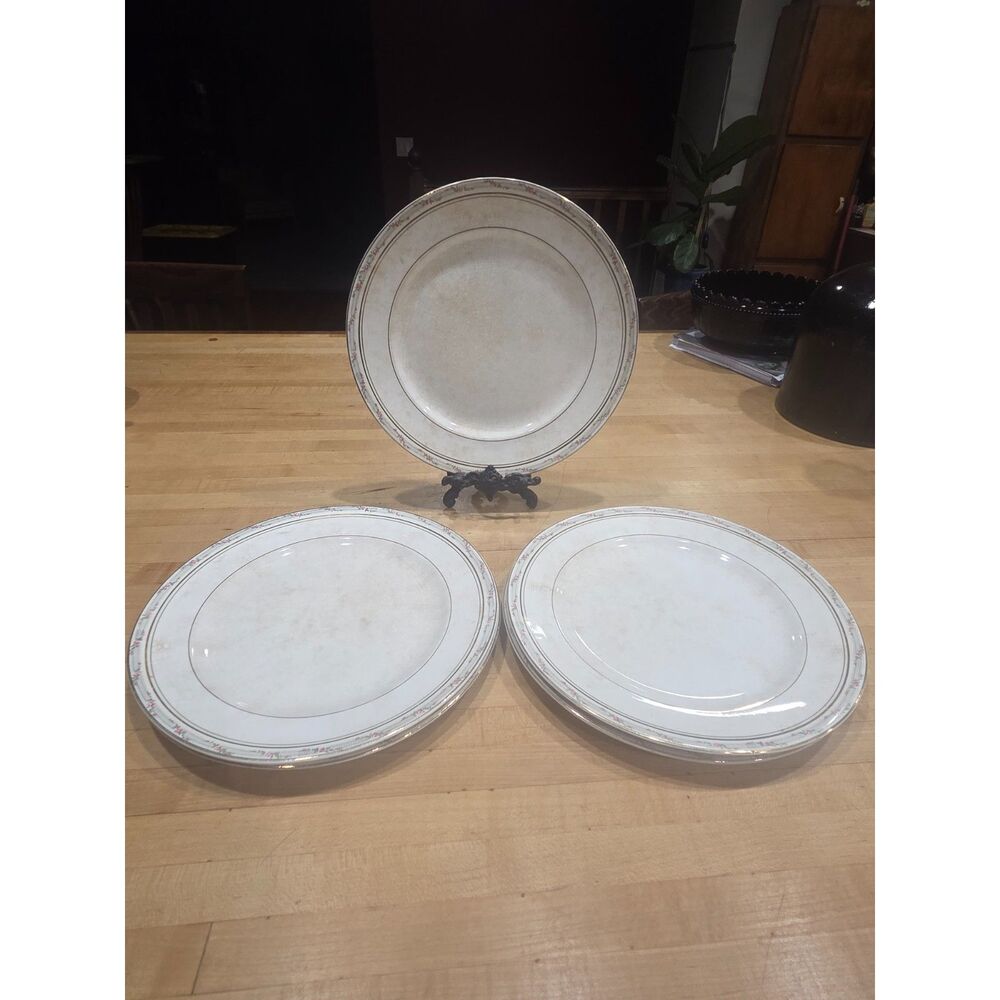 Vintage Pope Gosser Dinner Plates Set of 5 Pink Floral Gold Trim